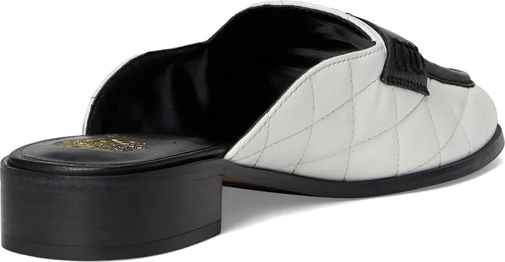 Vince Camuto Cobby Quilted Slip-On Mule Women's Dress Flat Shoes Bianco/Black : 9.5 M, Leather - Image 4