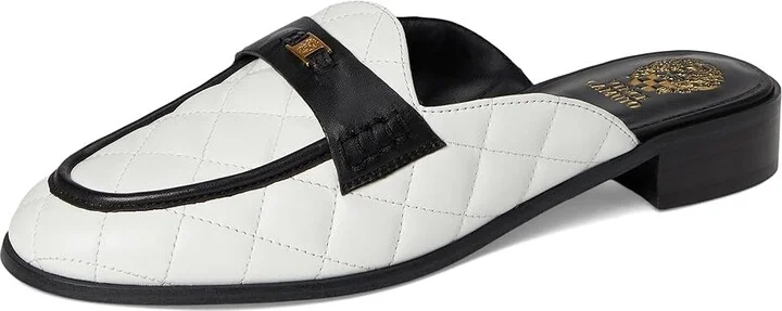 Vince Camuto Cobby Quilted Slip-On Mule Women's Dress Flat Shoes Bianco/Black : 9.5 M, Leather - Image 5