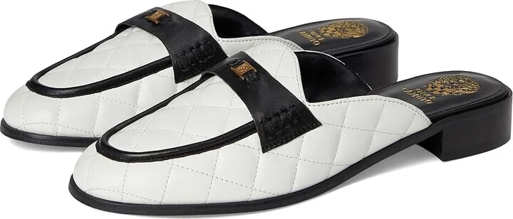 Vince Camuto Cobby Quilted Slip-On Mule Women's Dress Flat Shoes Bianco/Black : 9.5 M, Leather