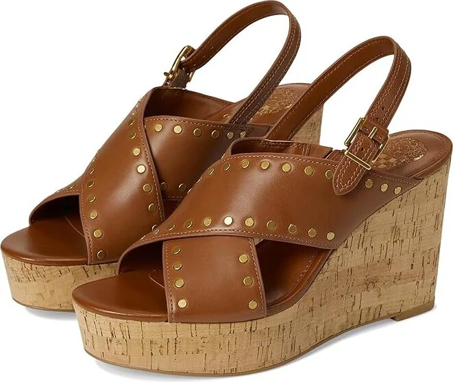 Vince Camuto Ellna Cross-band Wedge Sandals Women's Sandals Caramello : 11 M, Leather