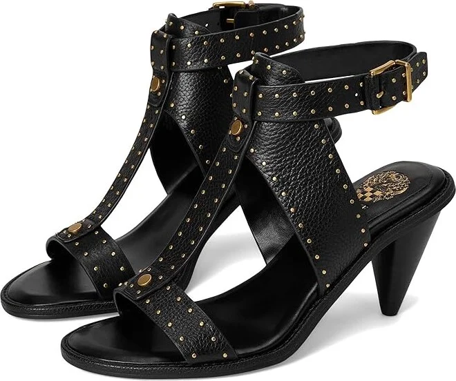 Vince Camuto Faunie Studded Cone Heel Sandals Women's Dress Sandals Black : 10 M, Leather