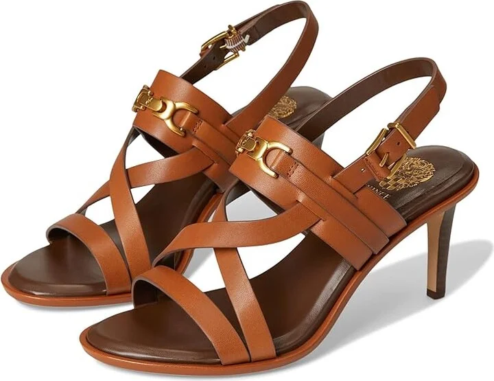 Vince Camuto Frena Banded Buckle High Heel Sandals Women's Sandals Caramello : 7.5 M, Leather