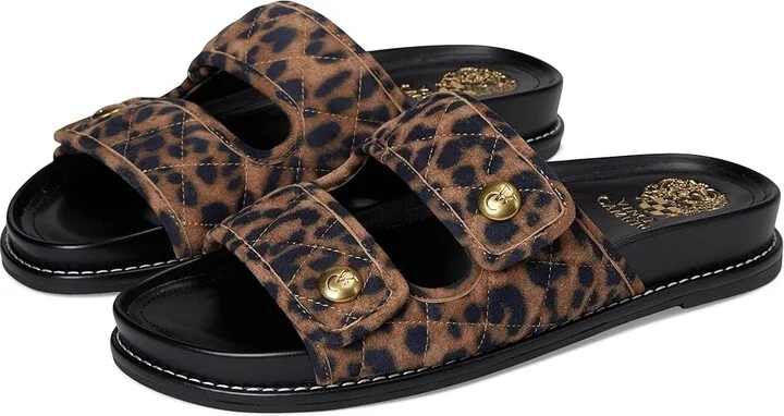 Vince Camuto Graysin Quilted Double Band Slide Sandals Women's Sandals Camel : 7.5 M, Leather