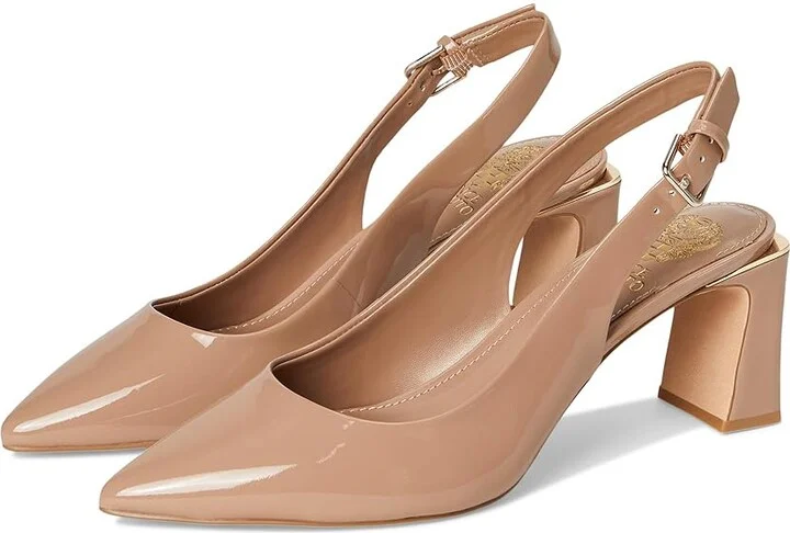 Vince Camuto Hamden Buckle Slingback Pump High Women's Heels Chai Latte : 8.5 M, Leather/Rubber