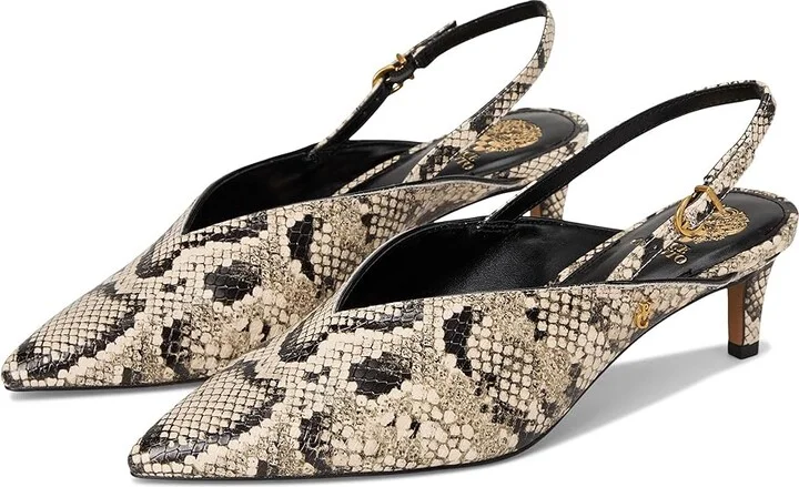 Vince Camuto Kylien Slingback Kitten Heel Pumps Women's Shoes Black/Cream/Black : 7.5 M, Leather/Suede