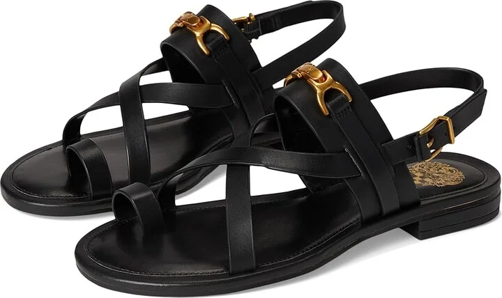 Vince Camuto Lenni Banded Buckle Flat Sandals Women's Sandals Black : 6 M, Leather