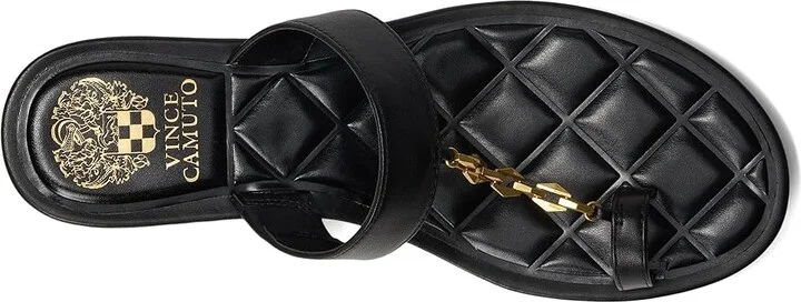 Vince Camuto Lexie Chain-Link Flat Sandal Women's Sandals Black : 9 M, Leather/Polyester/Rubber - Image 2