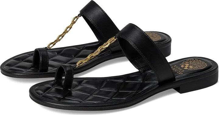 Vince Camuto Lexie Chain-Link Flat Sandal Women's Sandals Black : 9 M, Leather/Polyester/Rubber