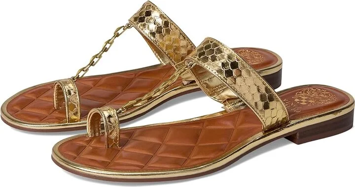 Vince Camuto Lexiea Chain-Link Flat Sandal Women's Sandals Grecian Gold : 5 M, Leather