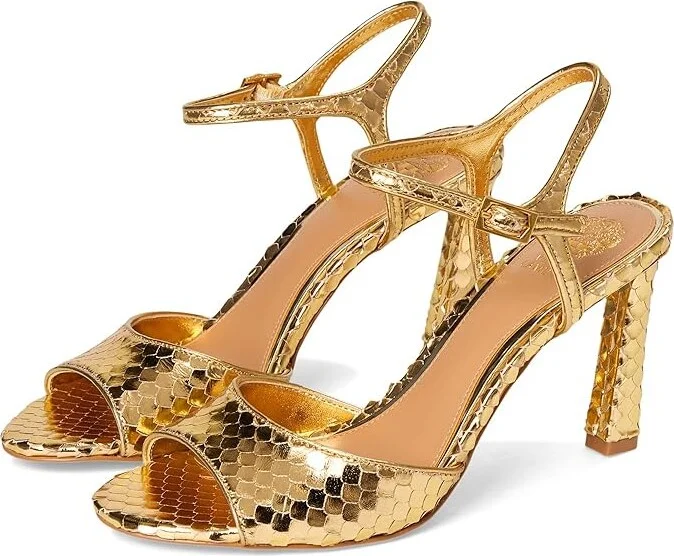Vince Camuto Lilaha Ankle Strap High Heel Sandal Women's Sandals Grecian Gold : 8.5 M, Leather/Rubber