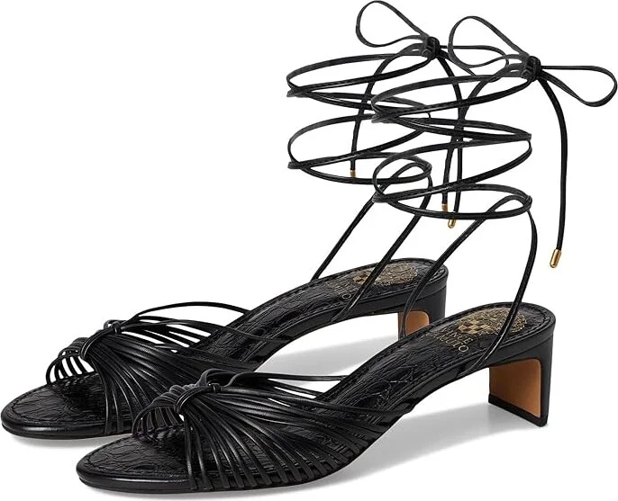 Vince Camuto Lory Ankle Wrap Kitten Heel Sandals Women's Sandals Black : 7 M, Synthetic