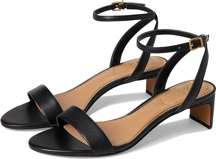 Vince Camuto Lylah Kitten Heel Ankle Strap Sandals Women's Sandals Black : 6 M, Leather/Rubber