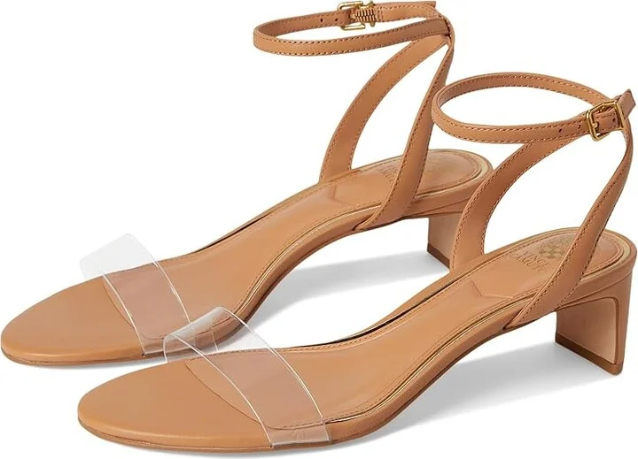 Vince Camuto Lylahs Kitten Heel Ankle Strap Sandals Women's Sandals Travertine/Clear : 7 M, Leather/Synthetic