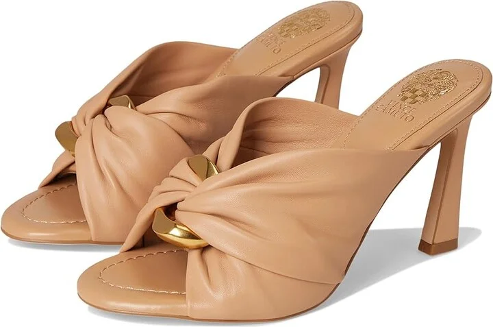 Vince Camuto Patie Buckle Gathered High Heel Sandal Women's Sandals Sandstone : 8.5 M, Leather/Rubber