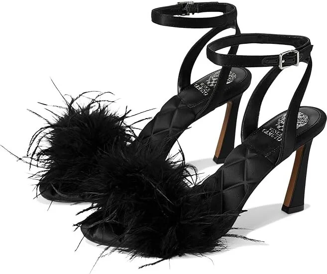 Vince Camuto Penely Feather High Heel Sandal Women's Sandals Black : 7.5 M