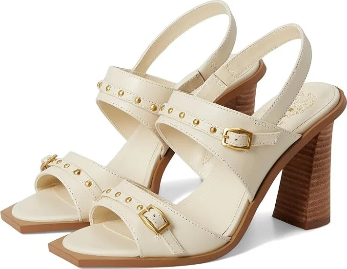 Vince Camuto Ridena Studded Buckle High Heel Sandals Women's Sandals Panna Creme : 10 M, Leather