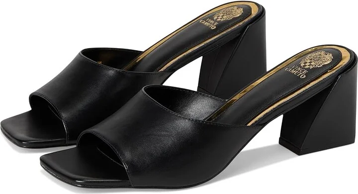 Vince Camuto Sacha Block Heel Mule Sandal Women's Sandals Black : 7 M, Leather/Rubber