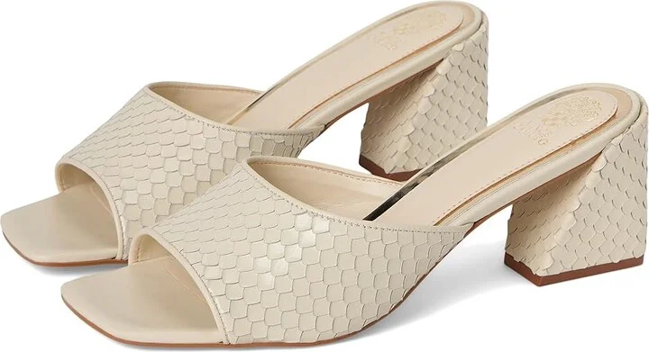 Vince Camuto Sachaa Block Heel Mule Sandal Women's Sandals Panna Creme : 7.5 M, Leather/Rubber