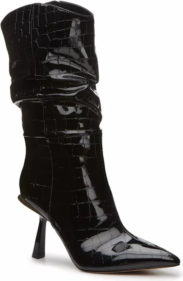 Black Croc Print Patent Synthetic