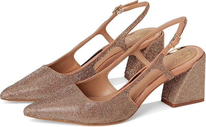 Vince Camuto Sindreea Rhinestone Block Heel Slingback Pump High Women's Heels Blush : 9 M, Rubber/Synthetic