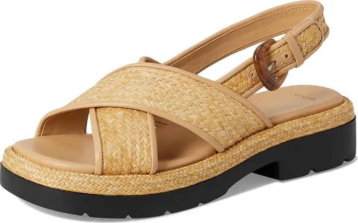 Vince Helena Raffia Slingback Sandals Women's Wedge Shoes Toasted Wheat Raffia : 7.5 M, Leather - Image 5
