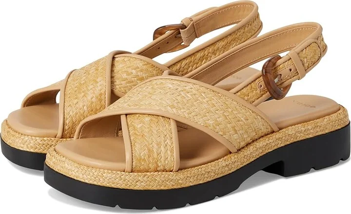 Vince Helena Raffia Slingback Sandals Women's Wedge Shoes Toasted Wheat Raffia : 7.5 M, Leather