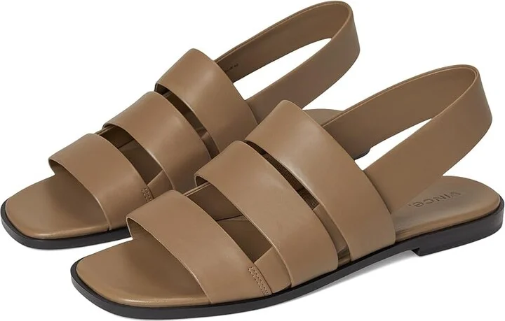 Vince Mazie Slingback Sandals Women's Wedge Shoes Sand Shell Beige Leather : 8.5 M