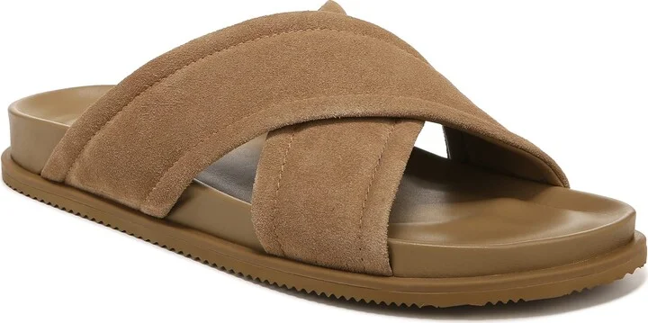 Vince Mens Derek Crossover Strap Slide Sandal New Camel Beige Suede 7.5 M