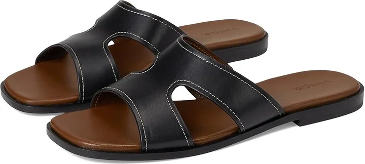 Vince Meyers Slide Sandals Women's Wedge Shoes Black Leather : 7 M