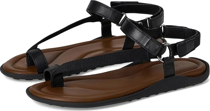 Vince Summer Strappy Sandals Women's Wedge Shoes Black Leather/Fabric : 5 M, Leather/Textile