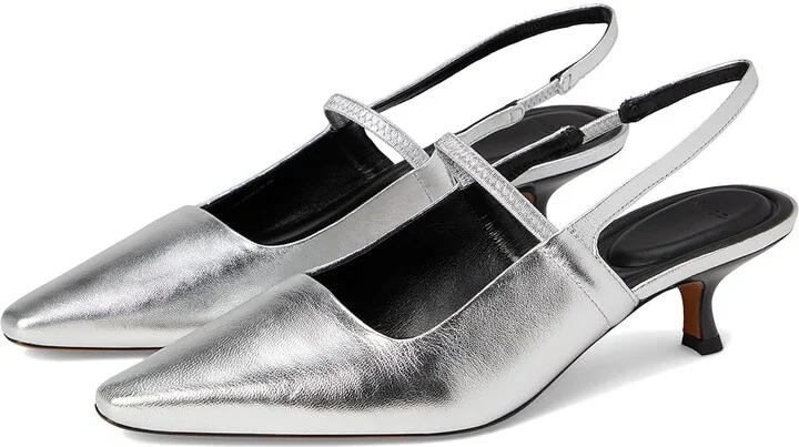 Vince Venice Kitten Slingbacks Women's Sandals Silver Leather : 7 M