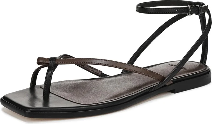 Vince Womens Ali Flat Sandal Black Leather 6 M