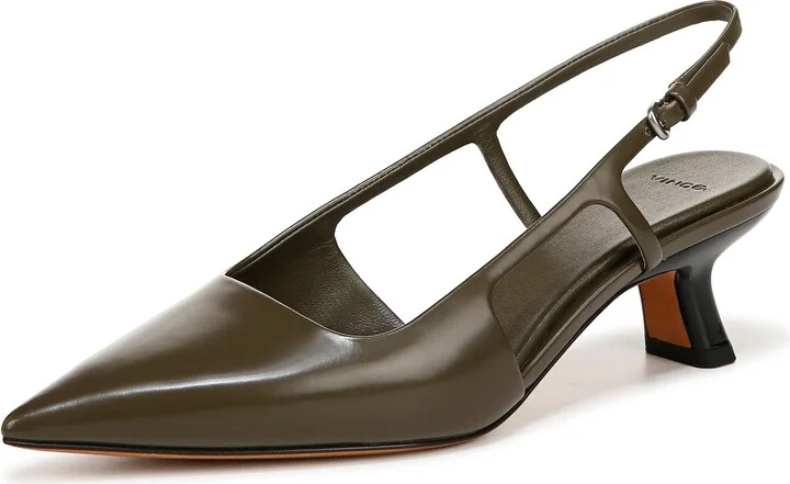 Vince Womens Bianca Pointed Toe Kitten Heel Slingback Military Green Leather