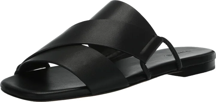 Vince Womens Dylan Cross Strap Slide Sandal Black Leather 5 M