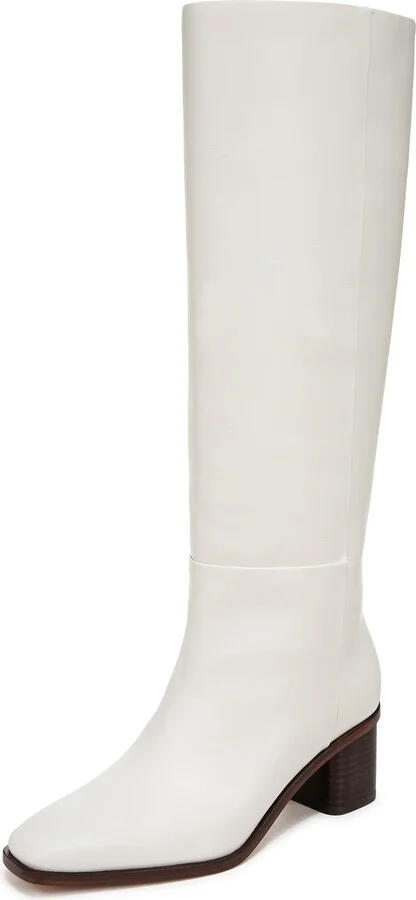 Vince Womens Gerrie Knee High Block Heel Boot Knee High Boot Milk White Leather 7.5 M