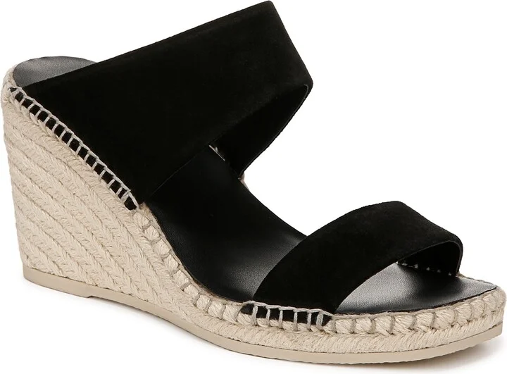 Vince Womens Greta Wedge Slip On Espadrille Black Suede 11 M