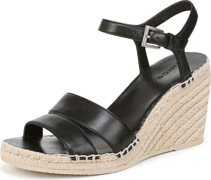 Vince Womens Gwen Espadrille Wedge Sandal Black Leather 11 M