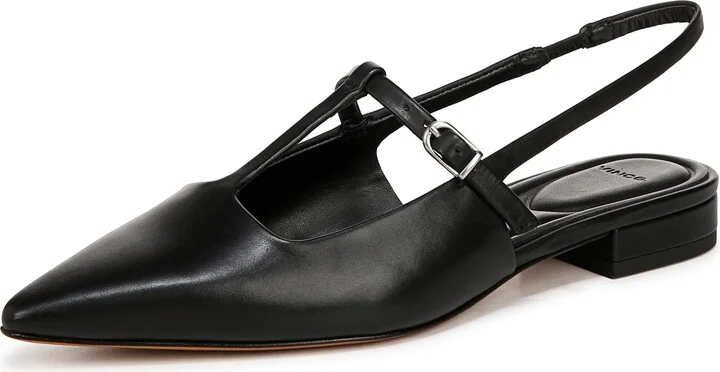 Vince Women's Iliana Pointed Toe Slingback Flat Black Leather 8 M