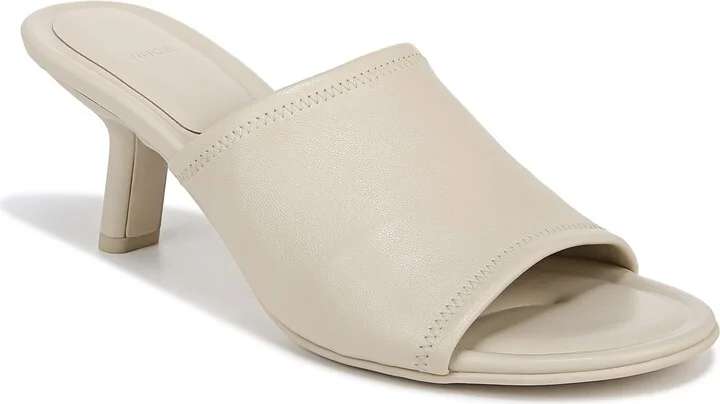 Vince Womens Joan Kitten Heel Slip On Sandal Moonlight White Leather 8 M