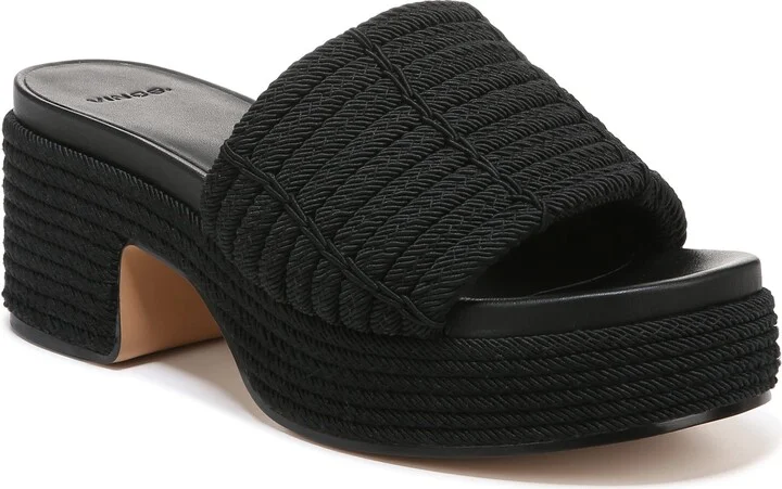 Vince Womens Margo Cord Slide Platform Sandal Black Nylon 11 M