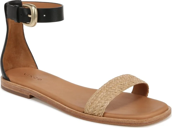 Vince Womens Martina Ankle Strap Sandal Black Raffia 7.5 M