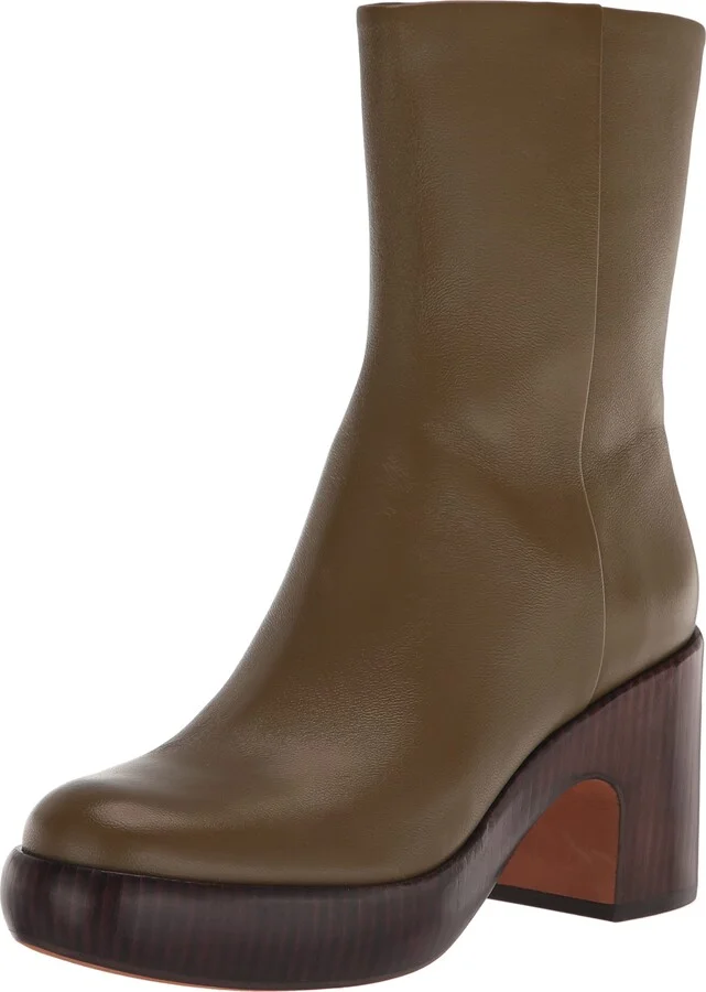 Vince Womens Nicco Clog Mid Calf Boot Cypress Green Leather 10 M