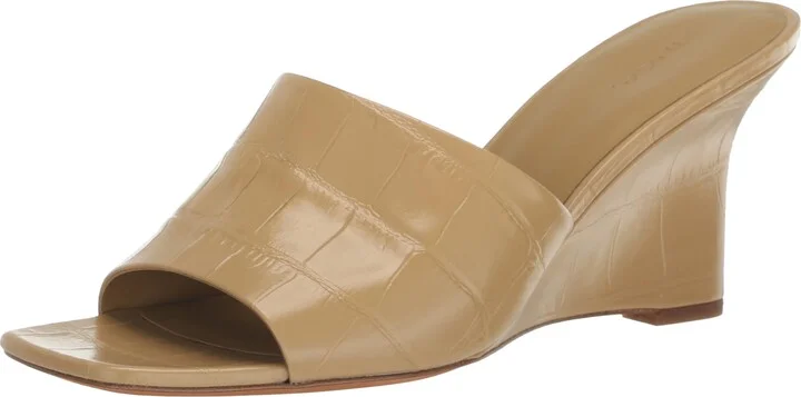 Vince Womens Pia Wedge Mule Sandals Husk Croco Leather 11 M