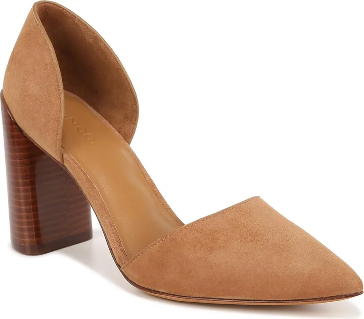 Vince Womens Prim Pointed Toe Stacked Heel Pump Tan Suede 7.5 M