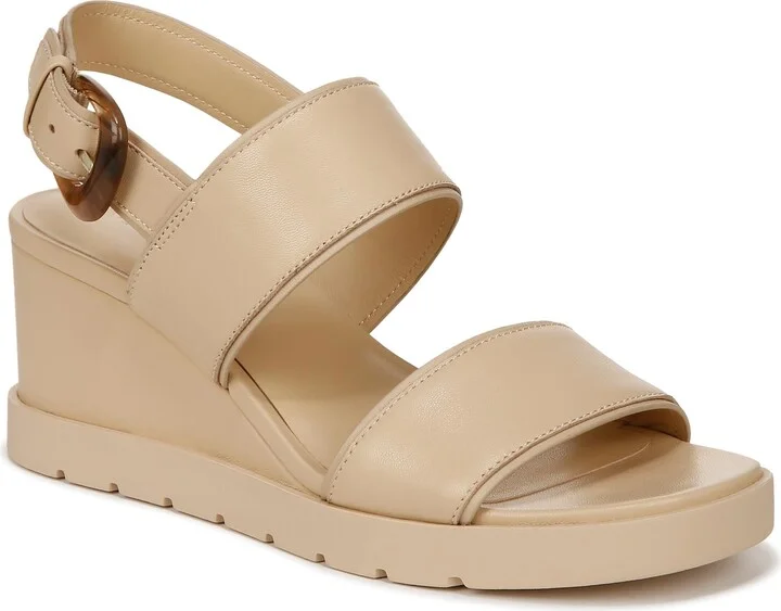 Vince Womens Roma Double Strap Wedge Sandals Macadamia Beige Leather 11 M