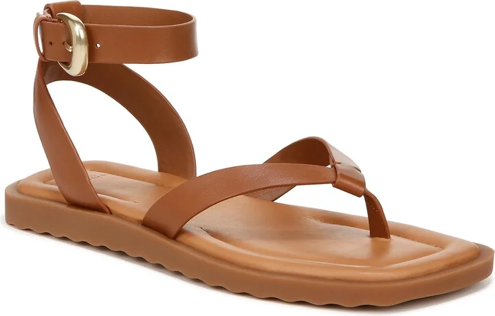 Vince Women's Samuela Ankle Strap Slip On Sandal Sequoia Brown Leather 7 M