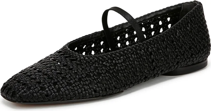Vince Womens Vivian Ballet Flat Black Weave Leather 10 M