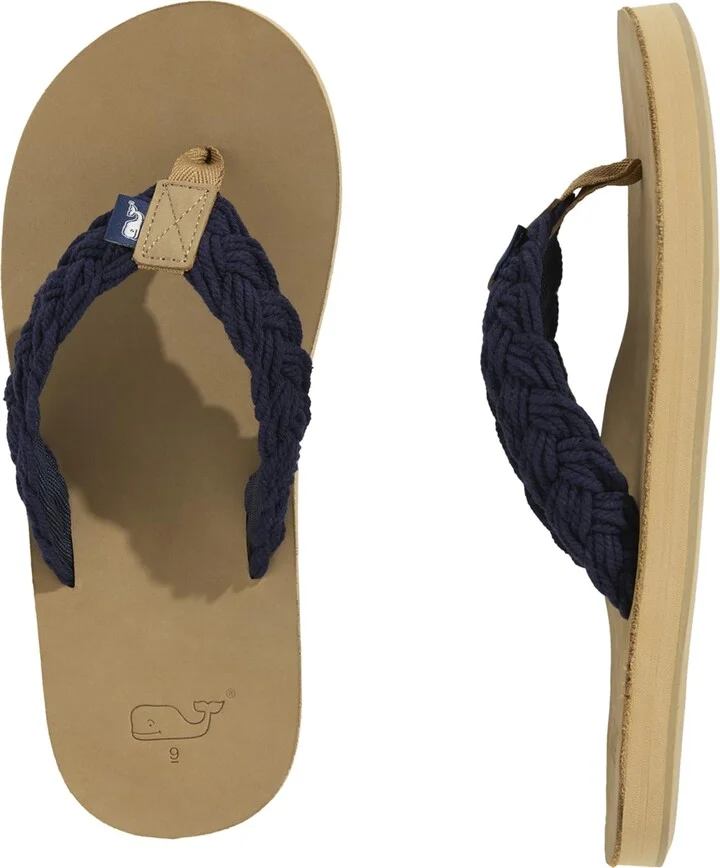 vineyard vines Men's Braided Rope and Leather Flip Flop