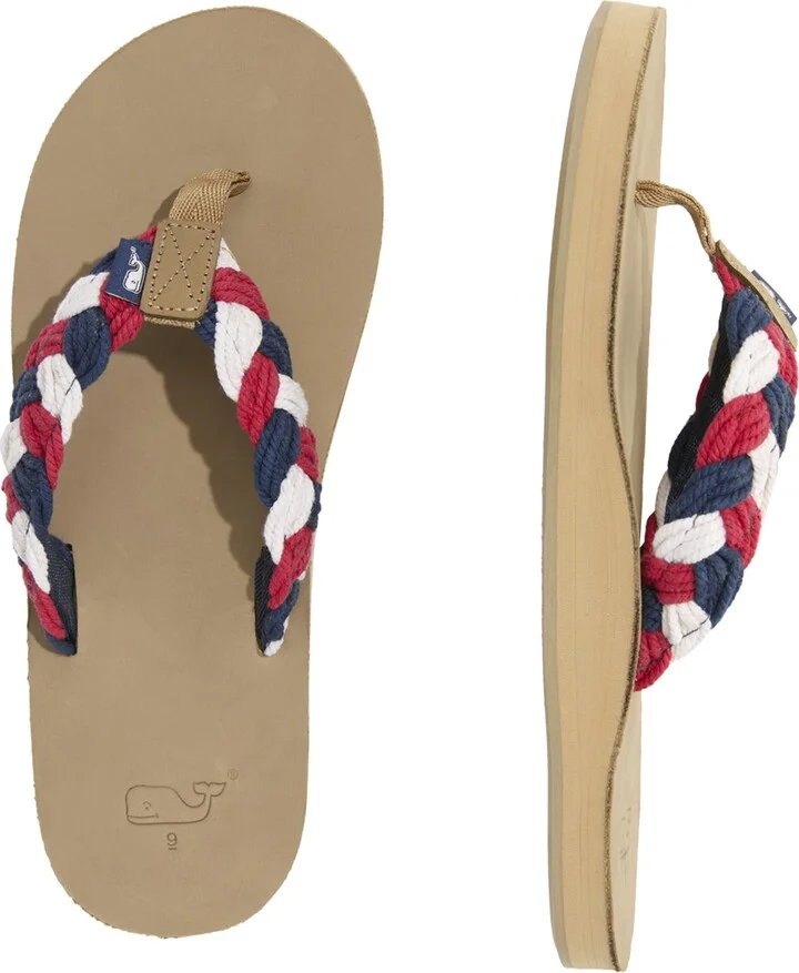 vineyard vines Men's Colorblock Braided Rope and Leather Flip Flop