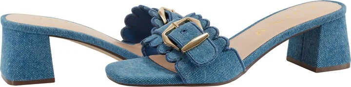 Vinley Denim Buckle Scalloped Slide Sandal - Image 7